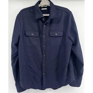 Suitsupply Shirt Mens Sz XL Blue Pure Wool‎ Flannel Over Shirt Button Pockets